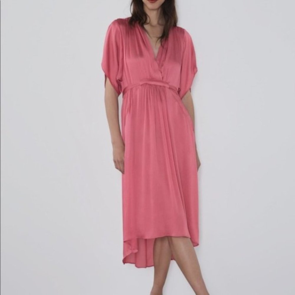 New Zara Belted Satin Effect Dress